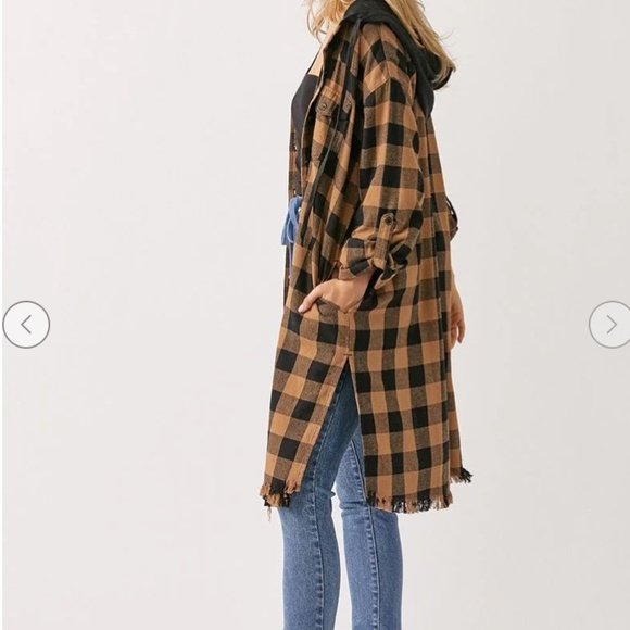 RISEN PLAID LONG HOODED SHACKET - Picture 3 of 11